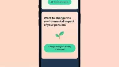 Mocked up image of iphone saying 'Want to change the environmental impact of your pension? Change how your money is invested' with a graphic image of a green shoot growing